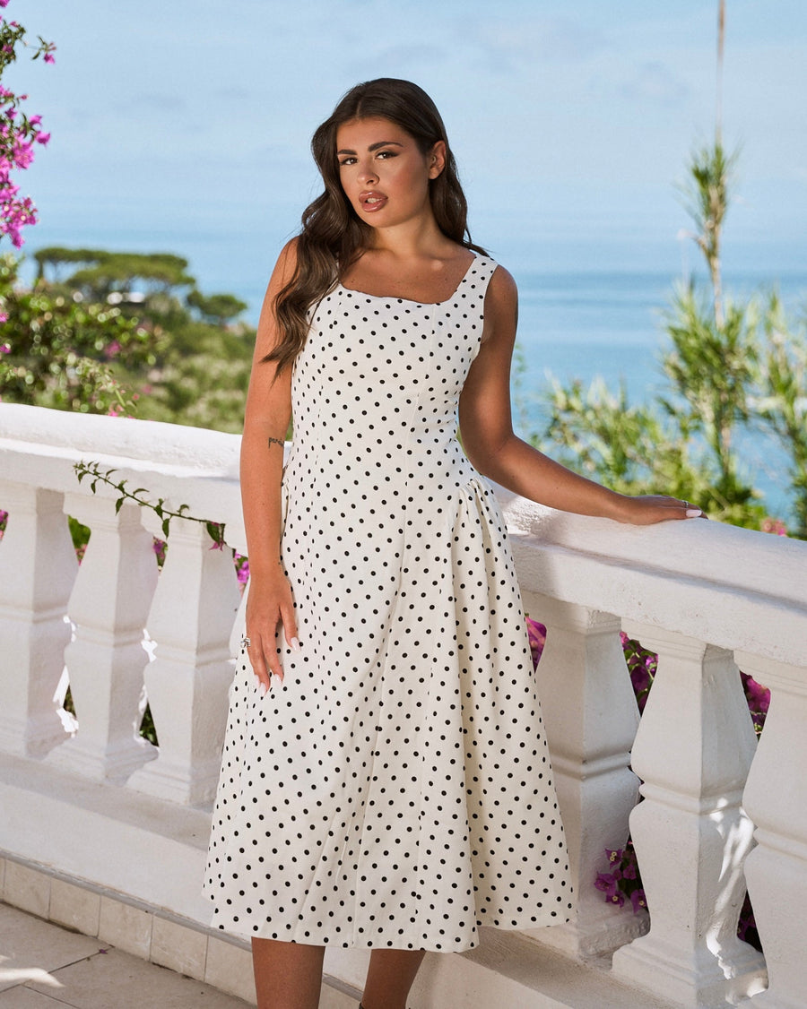 Modesta Milano™ | Abito “la vita è bella” pois Bianco