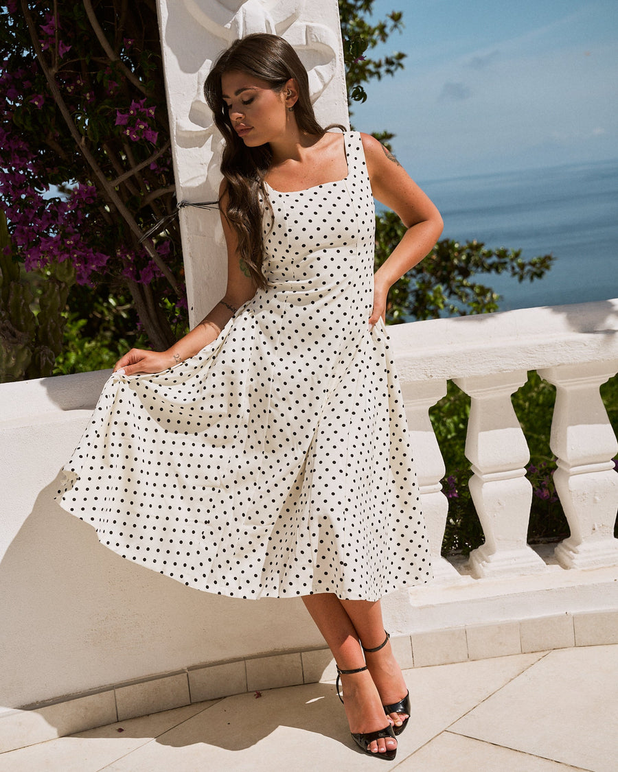 Modesta Milano™ | Abito “la vita è bella” pois Bianco