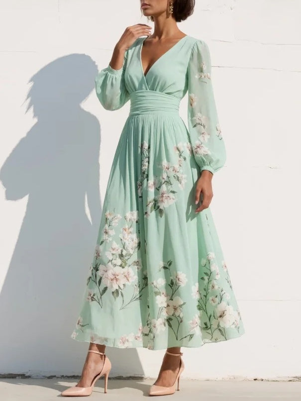 Nicola | Abito midi a fiori in chiffon con scollo a V